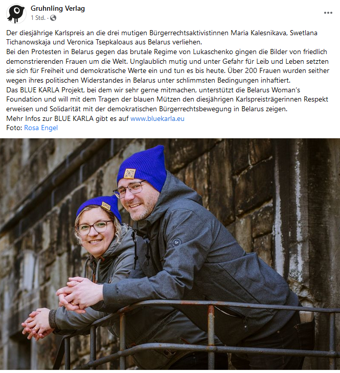 Gruhnling Verlag auf Facebook über die Aktion "Blue Karla".