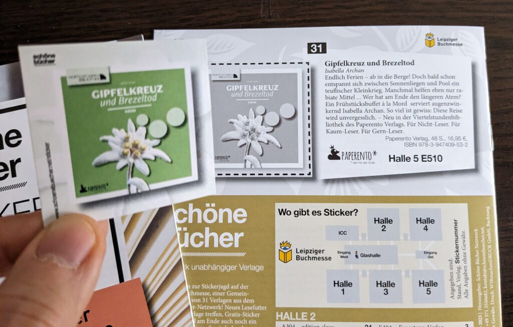 31 Stickermotive gibt es. Die Aufkleber können an den beteiligten Verlagen auf der Leipziger Buchmesse kostenlos geholt werden.